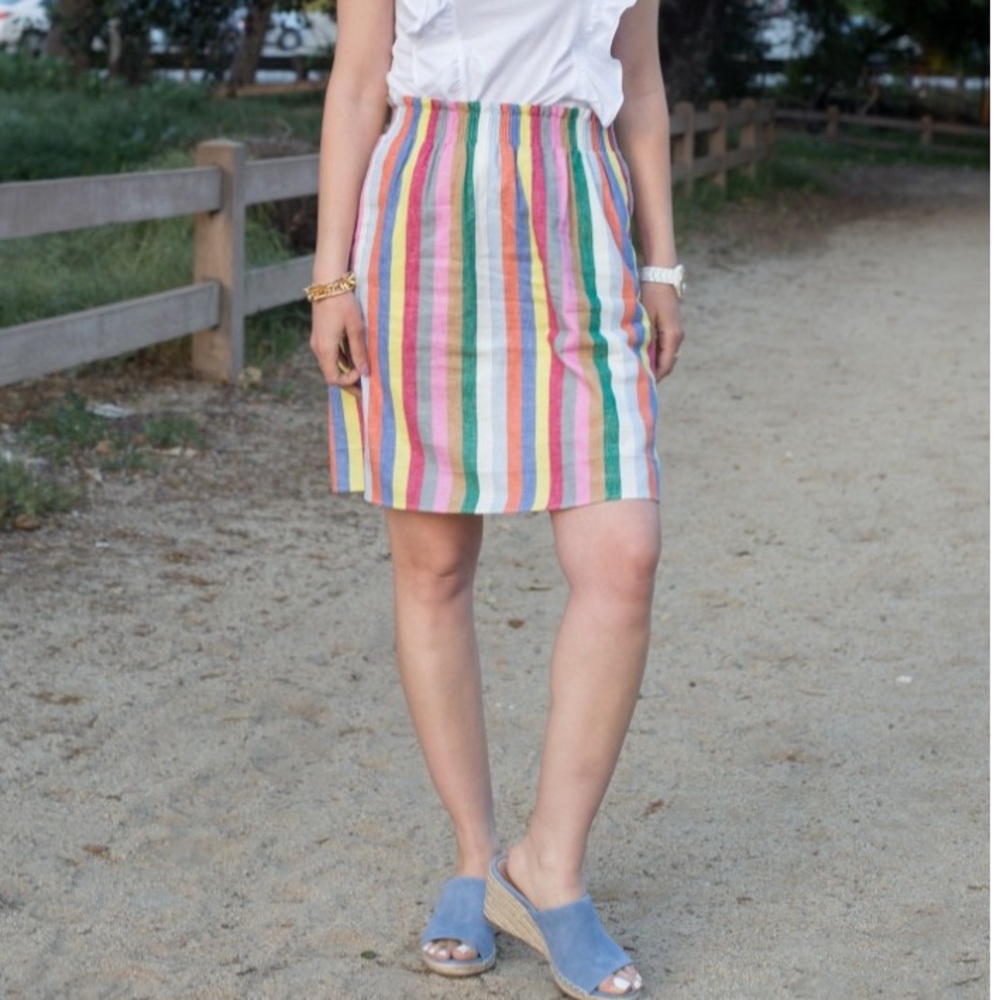 J crew linen striped skirt